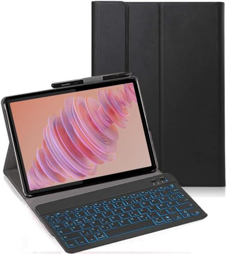 YHFZR Tastatur Hülle für Lenovo Tab Plus 11,5 Zoll 2024, [Deutsches QWERTZ] Slim Hülle mit 7 Farben Beleuchtung Kabellose Tastatur mit Schützhülle für Lenovo Tab Plus 11,5 Zoll 2024 TB351FU, Schwarz