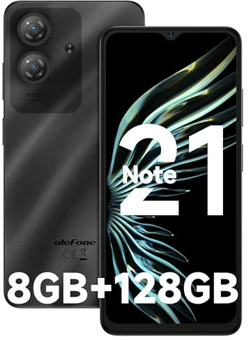 Ulefone Note 21 Cellulari 2025, 8GB+128GB/SD-1TB Android 14 Cellulare, 6.56 HD+ Octa Core, 13MP+8MP Smartphone 5000mAh Batteria, Widevine L1 4G Dual SIM/Fingerprint/Face ID/GPS/OTG/FM Nero