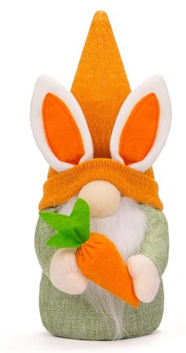 LGWJHCY Ostern Deko Wichtel Kaninchen, Handgemachte Plüsch Osterhasen Zwerg mit Karotte,Osterhasen Puppen, Osterhase Ornament, für Frühling Osterdekoration Ostern Festliche Geschenk, Orange