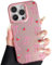 ZTOFERA Pink Case for iPhone 15 Pro Max (6.7), Aesthetic Phone Case with Cute Ribbon Bowknot Pattern, Glossy Hard PC Back Silicone Bumper Shockproof Protective Cover for Girls Women - Strawberry