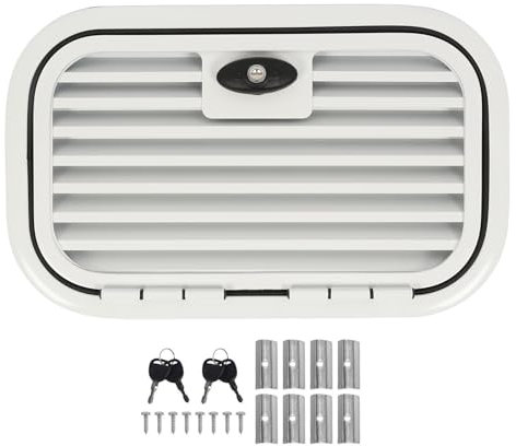 Porte Bagages Camping-Car, Alliage D'Aluminium 16 X 12 Porte Compartiment Rangement avec Grille Ventilée, Remplacement Trappe Porte D'Accès avec Clés Verrouillage, Coin Arrondi