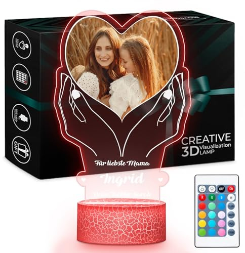 Maverton LED Tischlampe Nachtlicht, Deko Wohnzimmer | Digitaler Bilderrahmen mit Fernbedienung, Geschenke für Mama, Mama Geschenk, Personalisierte Geschenke für Frauen