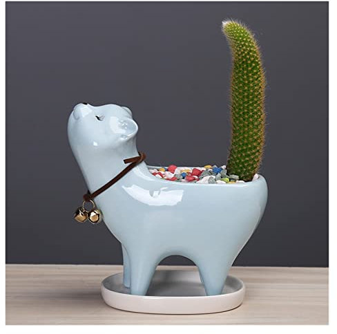 Macetas de cerámica para suculentas, decoración de jardín, Cactus, Cola de Gato, Maceta de cerámica para balcón, Adornos Decorativos (Azul)