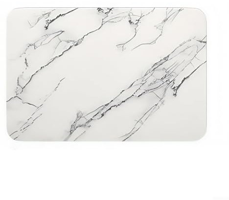 Alfombra de baño antideslizante de secado rápido con respaldo de goma, alfombra de baño de PU absorbente con estampado de mármol, 60x40 cm, adecuada para la ducha, la cocina o el lavadero (blanco)