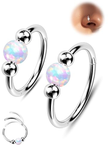 Jewseen 2PCS Nase Reifen Edelstahl Septum Ringe Opal Knorpel Ohrring 18G/20G Helix Ohrring Nase Ring 6mm 7mm 8mm 9mm 10mm