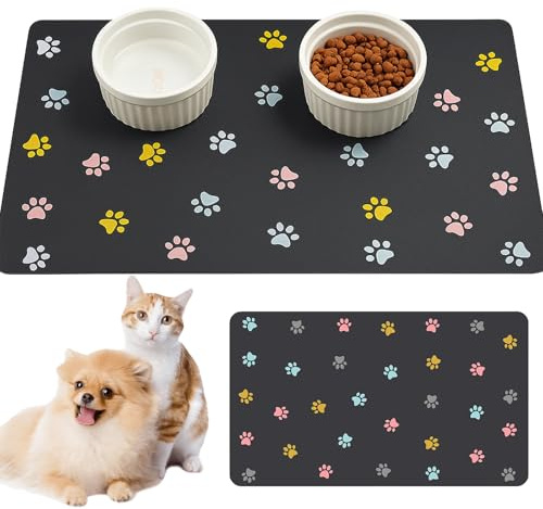 Napfunterlage Hund wasserdichte Matte für Katzennapf Haustier Futtermatten | Silikon-Haustiermatte Saugfähige Schnelltrocknend Katzenmatte Für Haustiere Für Kaninchen Hamster Und Andere Tiere (50*30 cm)