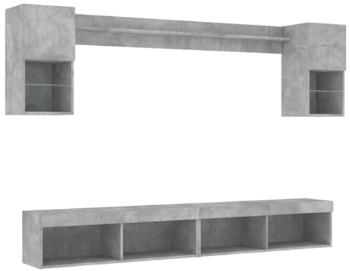 vidaXL 6-TLG. Wohnwand mit LED-Beleuchtung Betongrau Holzwerkstoff