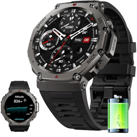 MEIION Aegis XS GPS-Sportuhr/Rund Robuste Militär Smartwatch 48mm, 27 Tage Akku, GPS, Offline-Karten, 100m wasserdicht, 170 Fitness/Sport Modi, KI, Sprachsteuerung, kompatibel mit Android und iPhone