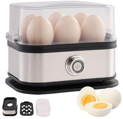 Eierkocher Edelstahl, 220V Elektrischer Egg Boilers für 1 bis 6 Eier, Härtegradeinstellung, Kompakter Multifunktion Eierkocher, Egg Cooker mit Eierbecher für Küche und Frühstück