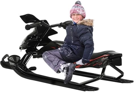 TFGXUE Luge de direction pour enfants, avec frein à pied et corde de remorquage haute résistance, luge avec volant, coussin réglable en 3 positions, jouet à neige élégant, jouet à neige