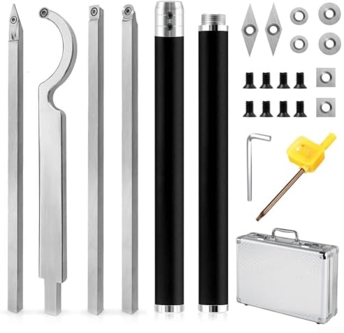 Holzdrehmaschinen-Werkzeug-Set, 4-teilig, mit indexierbaren Hartmetall-Einsätzen und ergonomischen Griffen für effiziente und stabile Drechselleistung (schwarz)