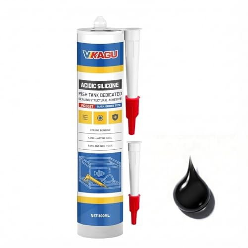 VGS067 Black Aquarium Silicone Sealant - 100% Fish Safe Structural Glazing Adhesive for Glass Tanks, Terrariums & Vivariums - Waterproof, Fast Cure Acidic Formula - 10.15 fl oz