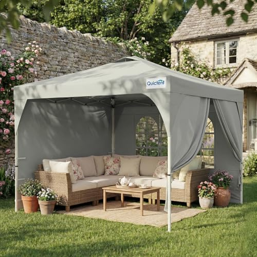 Quictent Carpa Plegable 3x3m con 3 Paredes Laterales Extraíbles, Tienda de Toldo con Cerradura Central, Refugio Portátil para Fiestas de Jardín y Camping, Gray