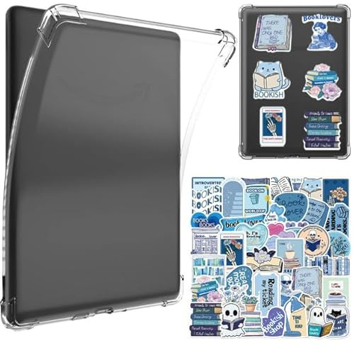 LEPGUYO Kindle Transparente Hülle 6 Zoll für 11. Generation 2024/2022 (RS23CV/C2V2L3), Kratzfeste Silikon Rückseite, Mit 50 Lesestickern, Geschenk für Buchliebhaber