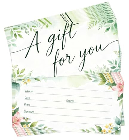 TNKBREEZE 40 Sets Green Botanical Gift Certificates with Envelopes Business Blank Gift Cards Generic Fill-in Vouchers Coupon Card for Floral Shop Garden Party Beauty Salon Birthday Wedding 6.6x3.3in