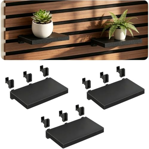 Cosiesnest 3 Stück Regal für Akustikpaneele-9 Stück Zubehör Ohne Bohren Wandorganizer Schweberegal Wandregal für Vertikale Horizontale Lamellen Wandpaneele Pflanzen Blumen Deko Wohnzimmer Büro Küch