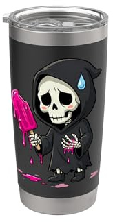 Kawaii Grim Reaper Melting Pink Ice Lolly Funny Stainless Steel Insulated Tumbler