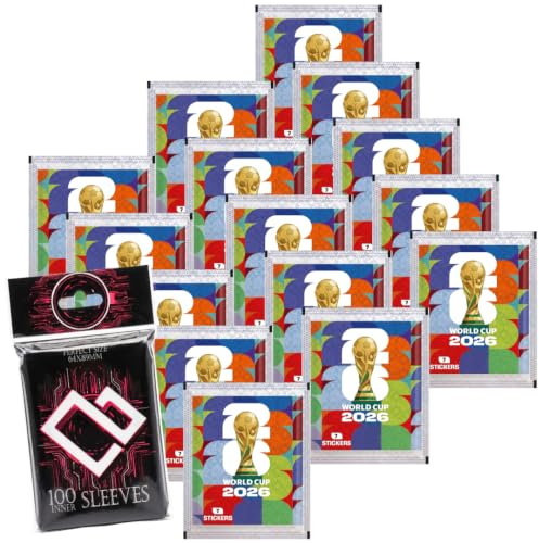 Panini World Cup 2026 Sticker Sammler Bundle – 15 Versiegelte Stickertüten mit 105 Zufälligen Stickern & 100 Heartglobal Kartenhüllen +Heartglobal Versandschutz (Own Brand Bundle)
