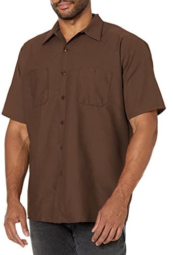 Red Kap Men's Short Sleeve Industrial Work Shirt, Chocolate Brown, Large
