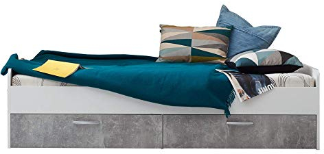 trendteam smart living Jugendzimmer Bett Funktionsbett Jugendbett Canaria, 204 x 52 x 94 cm in Korpus Weiß, Absetzung Stone Dekor mit zwei Schubkästen und viel Stauraum