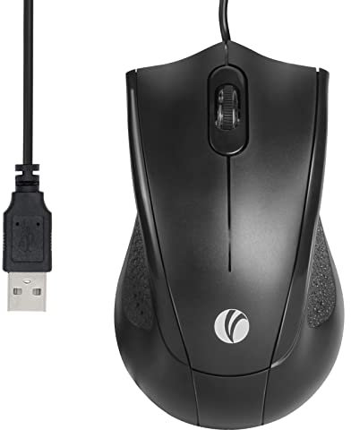VCOM USB Wired Mouse, 1200 DPI Computer Mouse Wired with 1.5 M Cable, 3-Button Optical Ergonomic Design for Laptop, Mac, Notebook, Desktop, Black