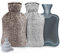ilauke Bouteille d'eau Chaude 2L,Bouillotte Peluche Fournir Chaleur et Confort,Bouillotte avec Housse en Souple,Anti-Fuite Bouillotte en Caoutchouc Naturel Idéal pour Chaud en Hiver,Gris + Marron