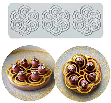 Alfombrilla de encaje de silicona, molde de impresión para manualidades de azúcar, decoración de pasteles comestibles, 3 agujeros Anillos dobles