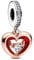 PANDORA Bicolor Strahlendes Herz Charm-Anhänger aus Sterlingsilber mit Zirkonia in der Farbe Silber-Roségold-Rot, Kompatibel mit PANDORA Moments Armbänder, 782450C01