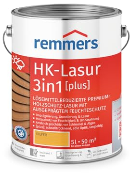 Remmers HK-Lasur 3in1 [plus] kiefer, matt, 5 Liter, Holzlasur, Premium Holzlasur außen, 3fach Holzschutz mit Imprägnierung + Grundierung + Lasur