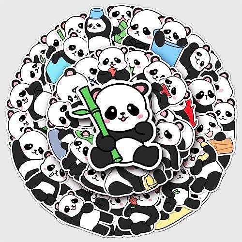 Bric Dodo 50 Stück Panda Aufkleber Auto Laptop Telefon Gitarre Skateboard Motorrad Fahrrad Panda Stickers Set Vinyl Wasserdicht Aesthetic Aufkleber für Jugendliche Kinder Erwachsene