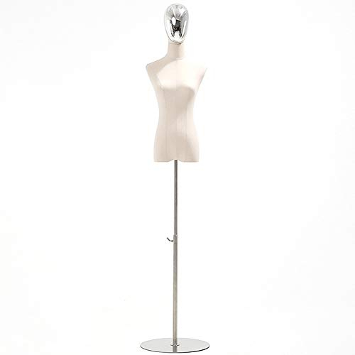 Weibliche Schaufensterpuppe mit silbernem Metallsockel, Ständer und Kopf, für schwere Brautkleider, Hochzeitskleider, Kleiderständer, Off White (Color : Round Metal Base, Size : Medium) beautiful