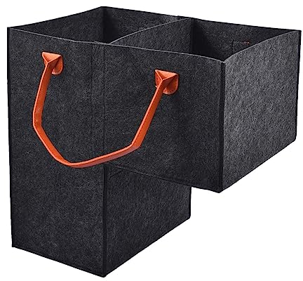 QUHUOYAO Treppenkorb, Treppenkorb mit Griff und interner Unterstützung, 40,6 cm Filz-Treppenkörbe, faltbarer L-förmiger Treppenaufbewahrungs-Organizer (Dunkelgrau)