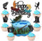 palasasa 25 Stück Tortendeko Angeln Cake Toppers Fishing Glitzer Tortendeko Fische Schwarz Happy Birthday Topper mit Angler Angelwerkzeuge Kuchen Topper für Mann Jungen Kinder Geburtstags Kuchen Deko