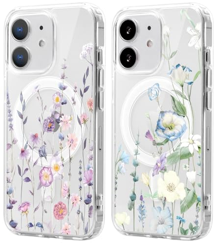 Xylota 2 Stück Magnetisch Hülle für iPhone 11 6.1 '' [Kompatibel mit MagSafe], Mädchen Aesthetic Muster Design Klare Handyhülle, Transparent TPU Stoßfeste Schutzhülle für iPhone 11, Blumen 3