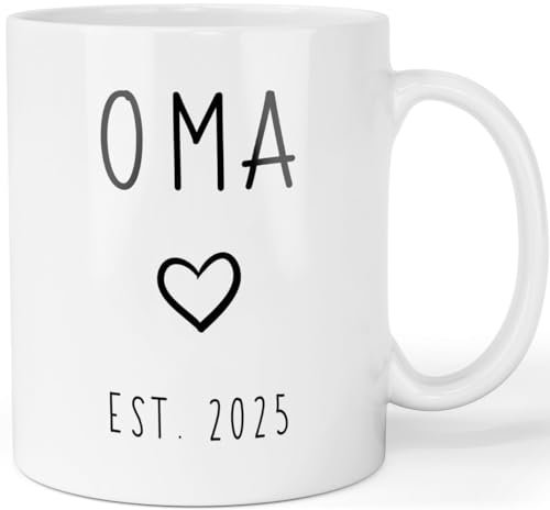 Tasse Schwangerschaft verkünden - Du wirst Oma 2025 - beidseitig bedruckte Kaffeetasse - Geschenk werdende Großmutter, Farbe: Weiß