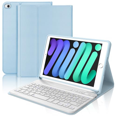 WAVATA Tastatur Hülle für iPad mini 5/4/3/2/1, Deutsch QWERTZ Layout Tastatur für iPad mini 5/4 2019/2015 Abnehmbarer Kabellose, Blau