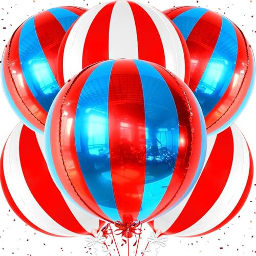 Karneval Deko Luftballons Rot Weiß Blau,6 Stück 22 Zoll 4D Zirkus Deko Folienballon,Karneval Party Deko Rote Weiss Luftballon,Helium Ballon für Karneval Dekorationen,Movie Night,Kindergeburtstag Deko