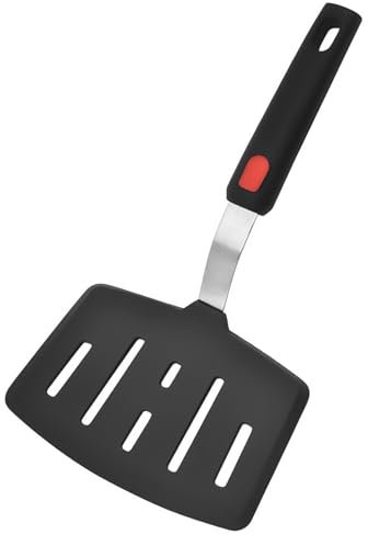 Buaak Silicone Spatula, Spatulas for Cooking, Fish Slice Spatula, Silicone Fish Slice Turner, Non-Stick Egg Flipper Spatula, 600°F Heat-Resistant Slotted Spatula, for Cooking or Baking, Black