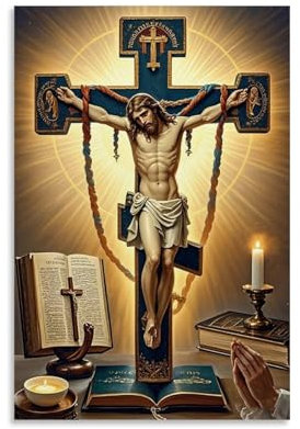 ZZXZHTHB Christliches Poster mit dem Bild des gekreuzigten Jesus am Kreuz in der Nähe von Wandkunst, Wandbild, moderne Dekoration, hängendes Kunstposter, 20 x 30 cm