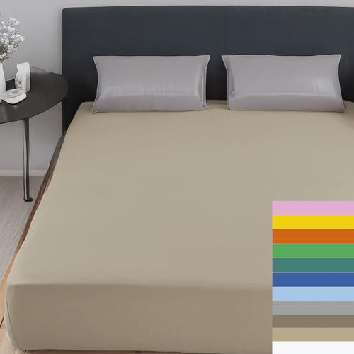 Home Tresor - Lenzuolo Matrimoniale Sotto con Angoli 100% Cotone Certificato Oeko-Tex Fresco e Traspirante Coprimaterasso con Elastico Due Piazze 170/180 x 190/200 cm Mon Ami Beige