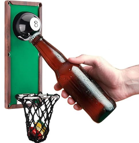 Magnetic Billiard Ball Bottle Opener Wall Mounted with Cap Catcher - 2 in 1 Metal Beer Opener & Cap Collector | Home Bar Accessories for Kitchen, Man Cave, Yard Decor | Unique Birthday Gifts for Men,