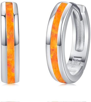 Twoowl Orange Hoop Earrings 925 Sterling Silver Fire Orange Opal Stone Huggie Earrings Jewellery Gifts for Women Girls Friends