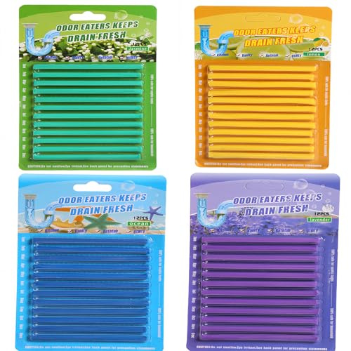 48 Stück Abflussreiniger Stäbchen,Sink Drain Cleaner Sticks,Enzymreiniger für verstopfte Rohre in Bad,Dusche und Küche(4 Farben)
