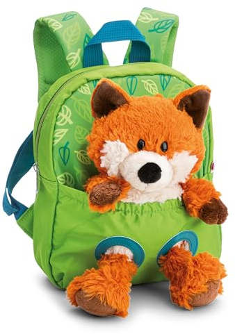 NICI Rucksack mit Plüschtier 21x26cm Fuchs 25cm - grün - 62692 | Abnehmbares Plüschspielzeug, weich und flauschig, Kindergartenrucksack mit Kuscheltier für 2-5 jährige Jungen und Mädchen
