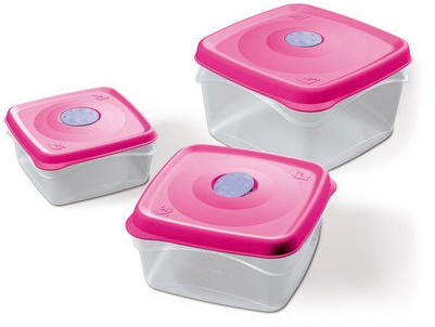 bama 216182 CONTENITORI 3PZ FRIGO/MICROONDE QUADRATE CM.17/14/1, Multicolor, 17.5 x 17.5 x 10.7 cm