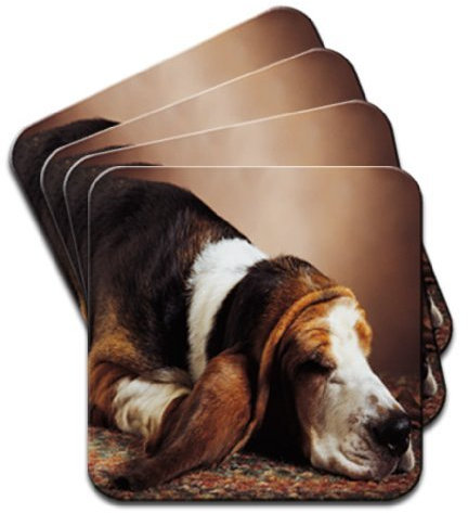 Basset Hound Sleeping Set of 4 Coasters
