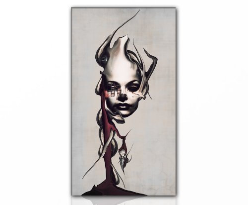 Abstraktes Wandbild xxl günstig & modern (BAD_KARMA-70x120cm) Deko Bilder fertig gerahmt mit Keilrahmen groß im Bilder Shop. Ausführung schöner Kunstdruck auf echter Leinwand als Wandbild mit Rahmen. Preiswerter als Ölbild Gemälde Foto Poster Plakat mit Bilderrahmen. Picture Style (abstrakt Frau Gesicht Konturen digitale Kunst). 100% Made in Germany.
