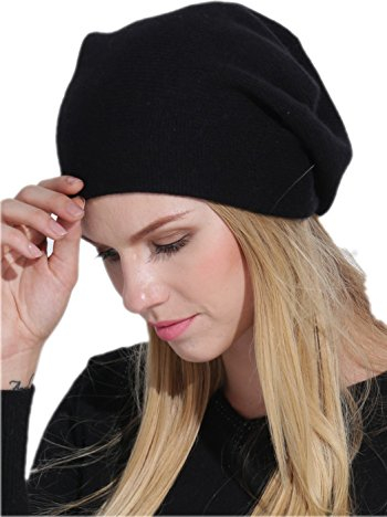 Prettystern Damen 100% Kaschmir-Wolle weich warm Cashmere Beanie Mütze Schwarz