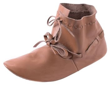 Battle-Merchant Halbstiefel Hochmittelalter aus Leder, wendegenäht - Mittelalter, LARP Wikinger Schuhe Stiefel (46, Braun)