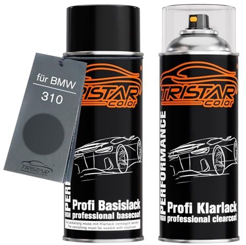 TRISTARcolor Autolack Spraydose für BMW 310 Fjordgrau Metallic + Klarlack | Set aus Basislack + Klarlack, Sprühdosen 400ml